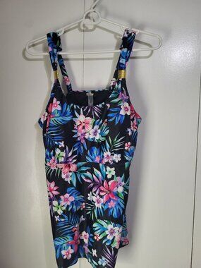 TALISEA Women's SZ XL Tankini Top Built in Shelf Bra Adjustable Straps Floral